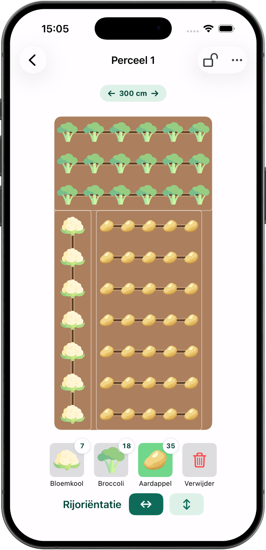 Plattegrond met zones in Moestuin Maatje