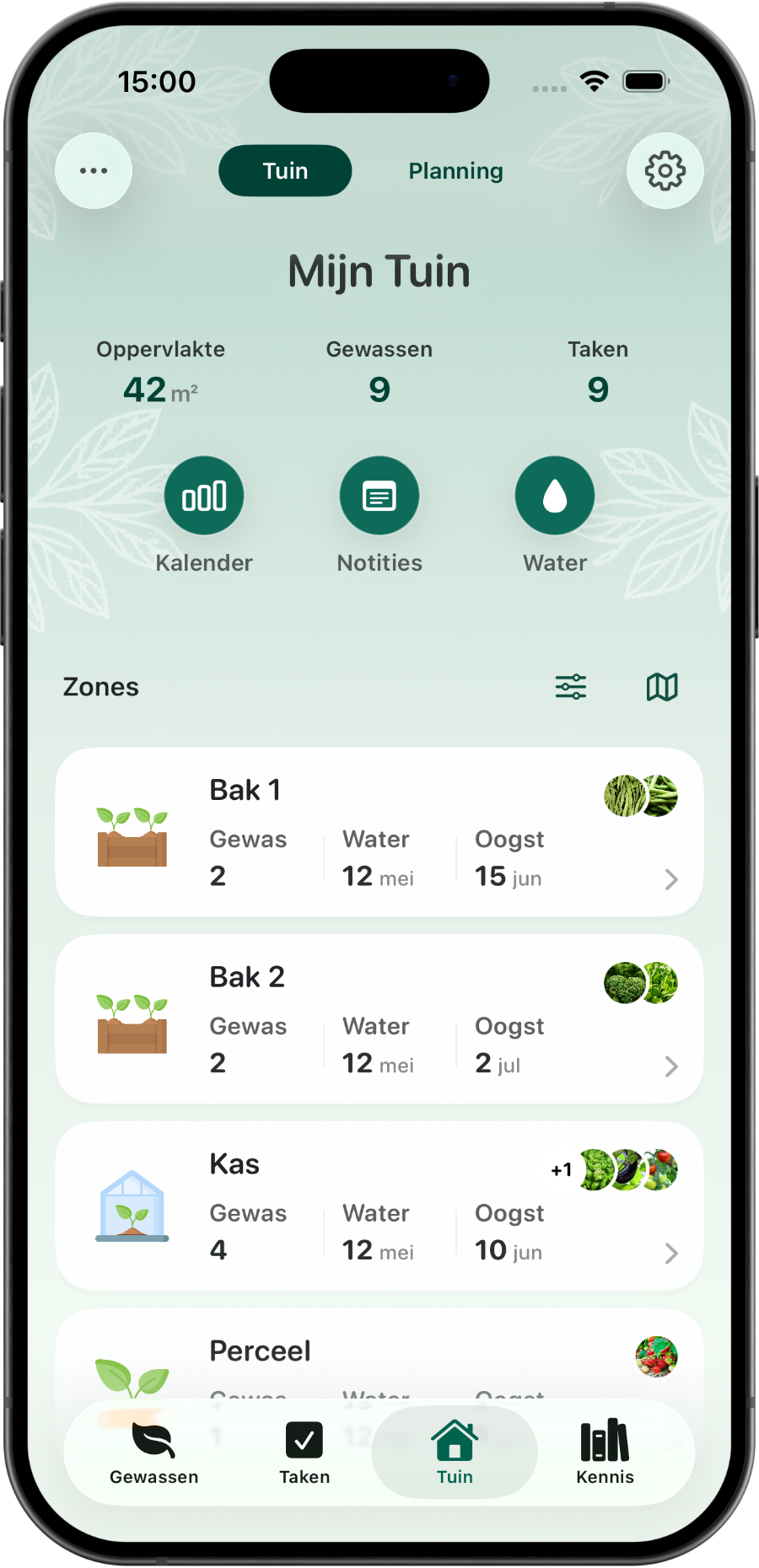 Moestuin Maatje app met tuinindeling en zones